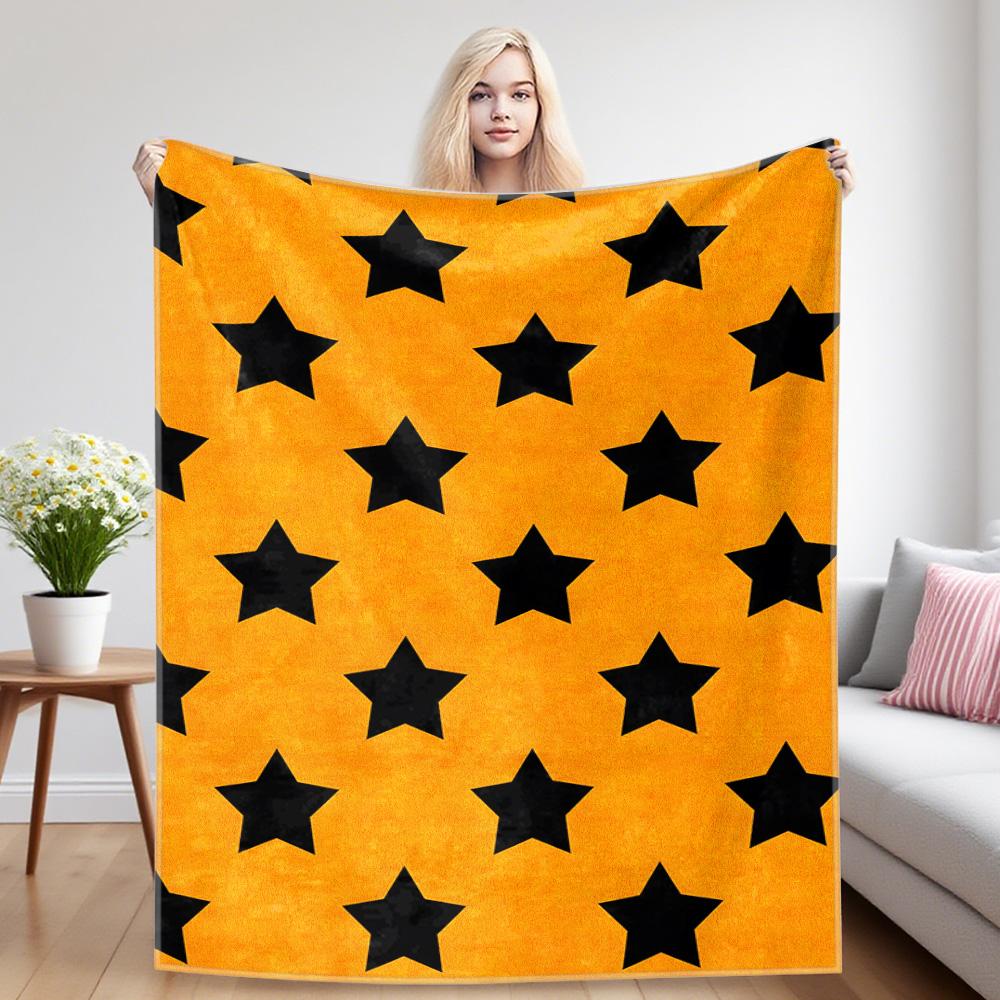 Black Stars Printed Blanket Suitable For Sofa Beds, Offices, Travel Camping Chairs, Warm Woolen Blankets