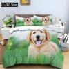 Süßes Golden Retriever Bettwäsche-Set für Kinder und Jugendliche, Dekor mit grünem Gras, Bettbezug (ohne Bettdecke), Weiches Bettbezug-Set, 2 Kissenbezüge
