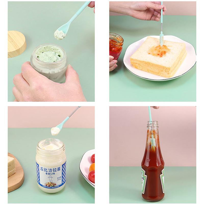 Silikon Mini Spatula Kavanoz Kazıyıcı Kepçe Ucu Uzun Çift Başlı Kozmetik Kaşığı