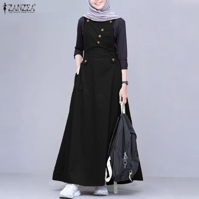 ZANZEA Women Casual Square Collar Loose Sleeveless Muslim Long Dress