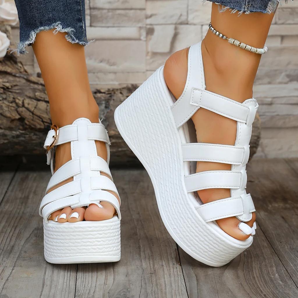 Fashion Summer Ankle Buckle Women Wedge Sandals Patchwork Platform Sandals Breathable Comfort Non-slip Soft Sole Gladiator Shoes Women
