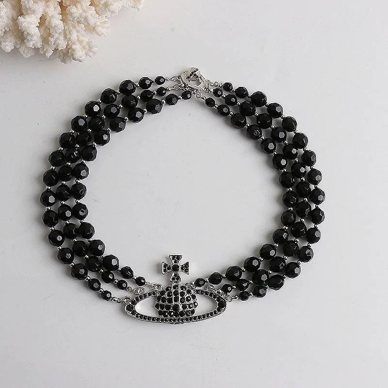 

Панк-стиль вдови-імператриці Тришаровий перлово-діамантовий хокер-намисто Сатурн