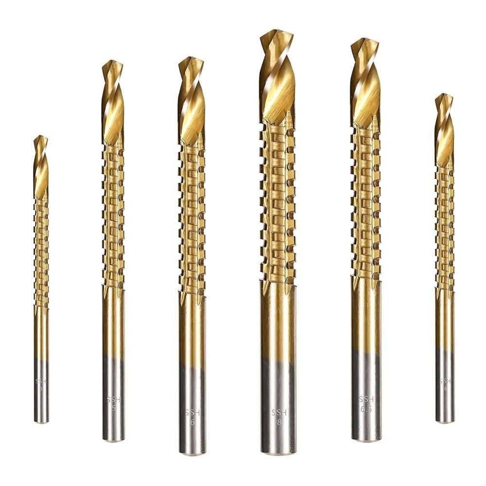 6pcs Hole Opening Grooving Drills Multi-functional HSS Drill Bits Twist Bore Bits  Plastic Plate
