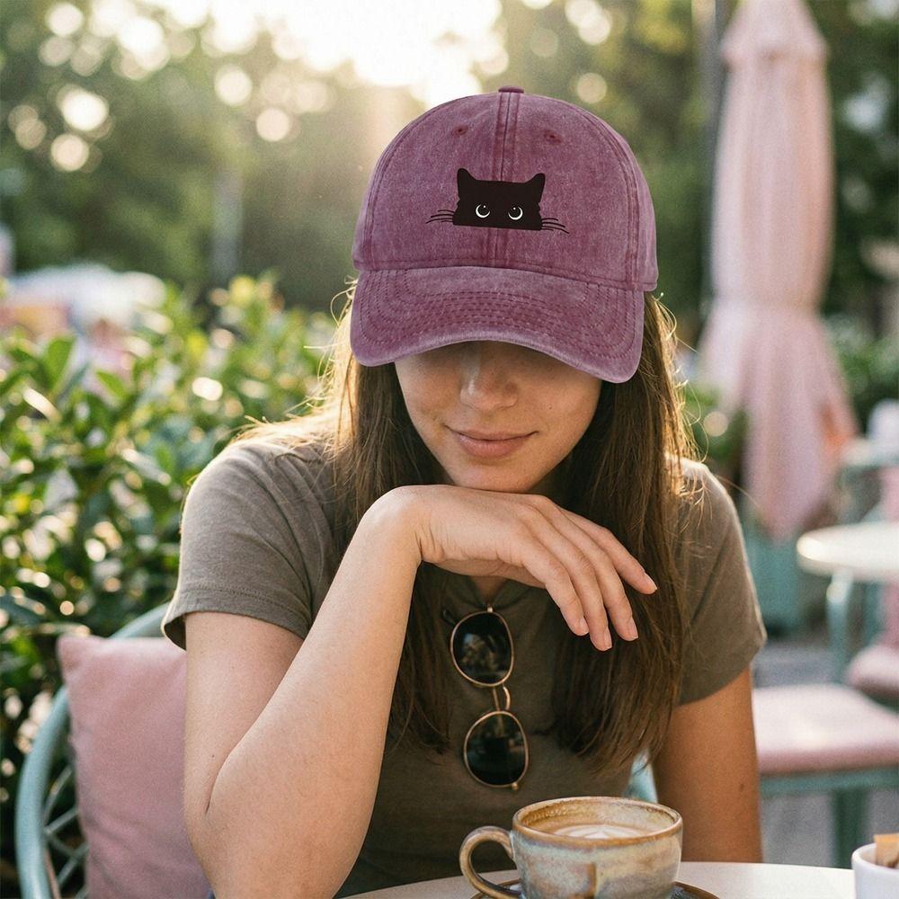 Peaked Cap Cartoon Baseball Hat Sunscreen Cotton Baseball Cap Cat Print Baseball Cap  Men