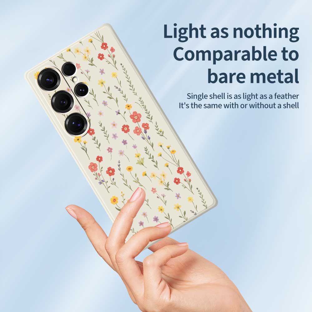 For Samsung Galaxy S25 Ultra Case Flowers and Grass Pattern Printing Straight Edge TPU Phone Back Cover