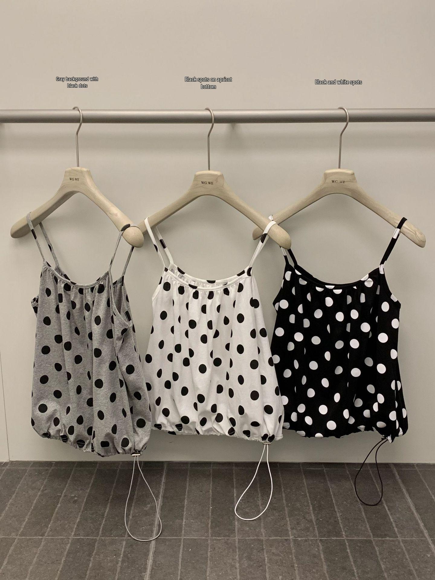 Polka Dot Camisole Vest - Women s Spring/Summer Slim Fit Top Apricot Base Black Dot