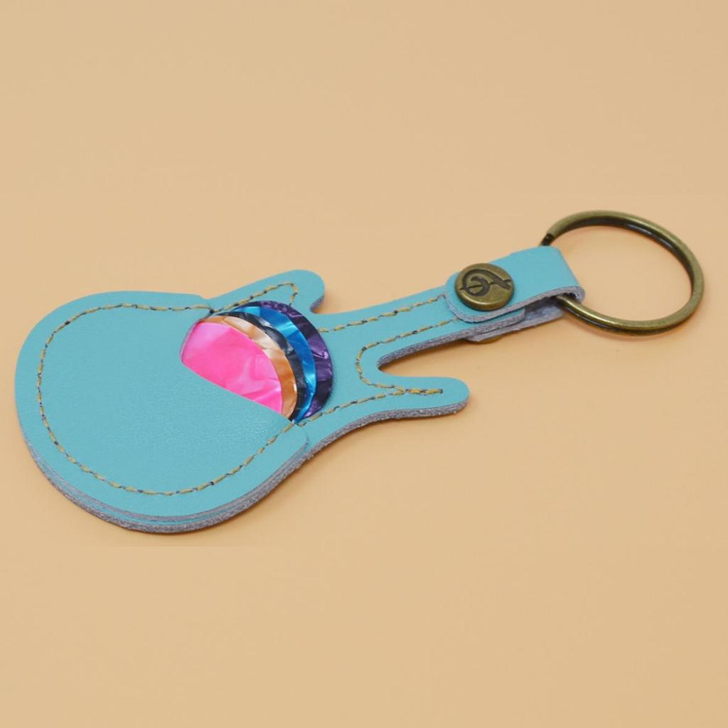 Genuine Leather Guitar Picks Holder Key Chain with 5 Picks Khaki / Green Optional