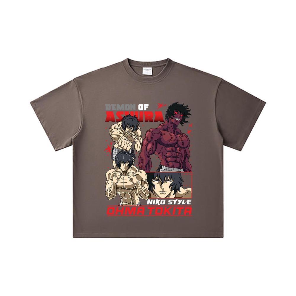 260 GSM Double Yarn 32 Count 100% Cotton Baki V5 Ohma Print Unisex Heavy Cotton T Shirt