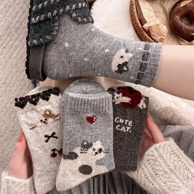 Heel Big Cat Socks, Women's Autumn and Winter Woolen Women's Socks, Thickened Warm Long Socks, Fluffy Mid-calf Socks