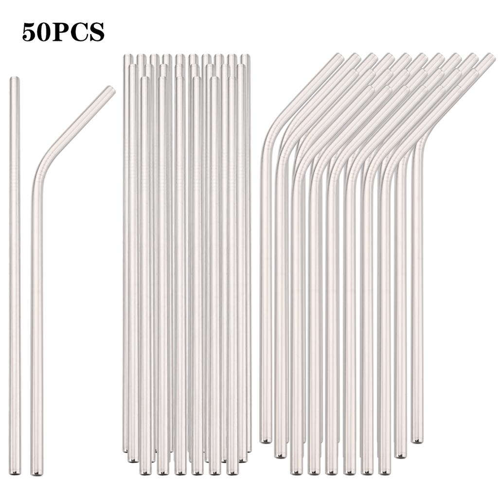 50pcs Rose Gold Drinking Straw Set 304 Stainless Steel Straws Milk Shake Fruit Juice Tea Cocktail Straw Kitchen Bar Accessories