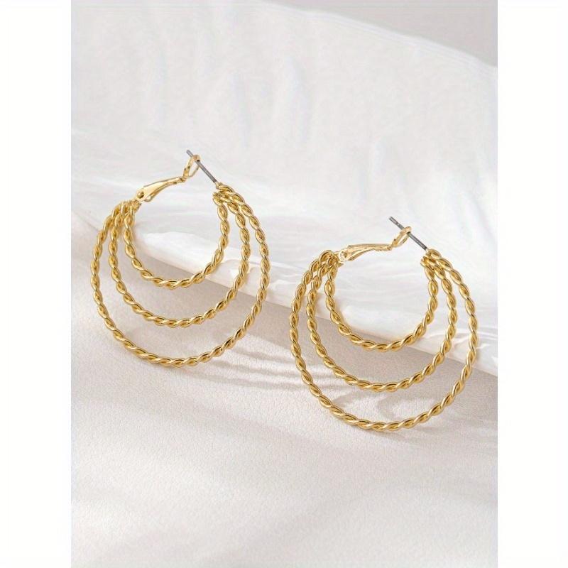 1 Pair Luxury Metal Round Circle Hoop Earrings, Simple & Elegant Design for Women Everyday Wear