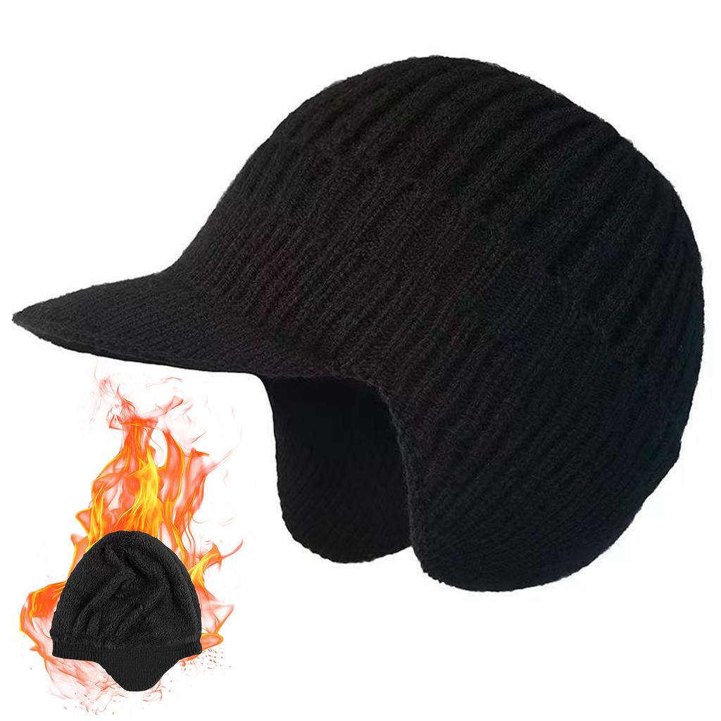 Winter Beanie with Brim and Ear Flaps Outdoor Warm Fleece Lined Knit Hat Trendy Casual Outdoor Running Knit Hat For Men Women