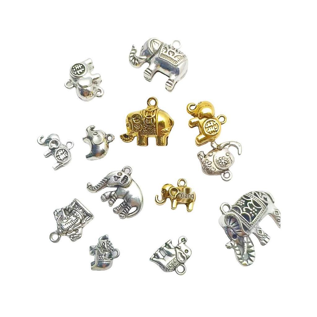 Tibetan Silver Ethnic Bracelet with Thai Elephant Pendant and Vintage Alloy Charms