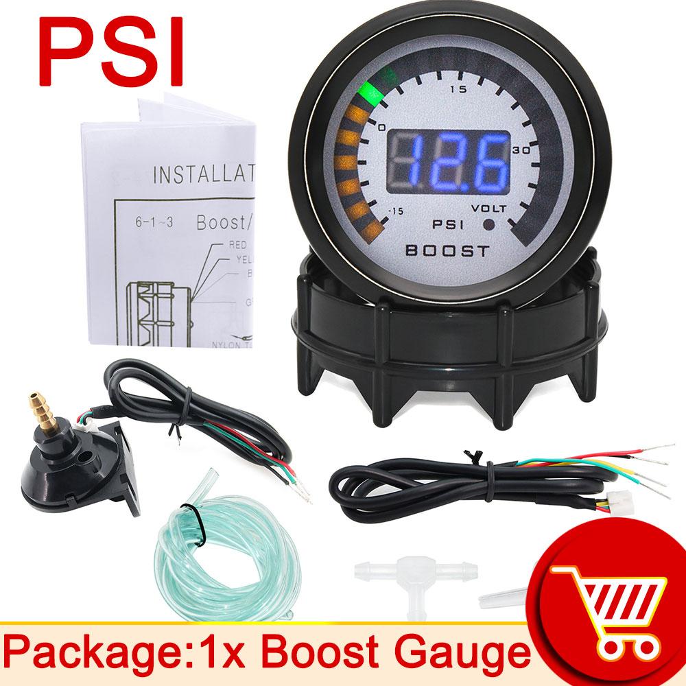 HD Boost Pressure Indicator Digital PSI BAR Turbo Boost Gauge Voltmeter Meter 52mm 12V LED Turbo Pressure Controller Racing Kit Boost gauge PSI