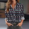 Women's Casual Christmas Print Long Sleeve Button Down Shirt with Fit