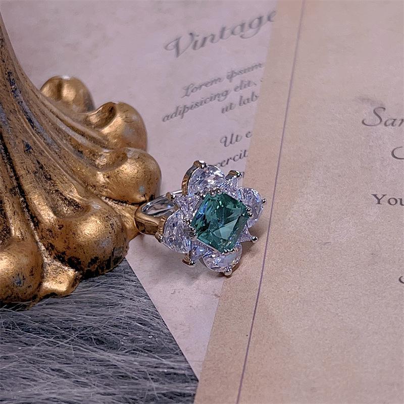 European Luxury Emerald Gemstone Jewelry Set: Necklace, Earrings, and Ring with Zirconia Accents for a Sophisticated Look