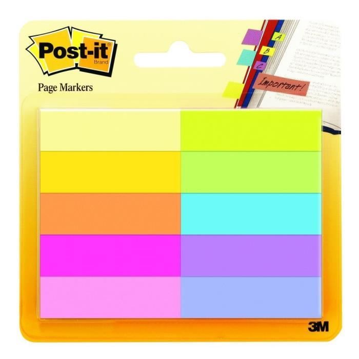 POST-IT - Lot de 10 blocs de 50 feuilles de marque-pages en papier