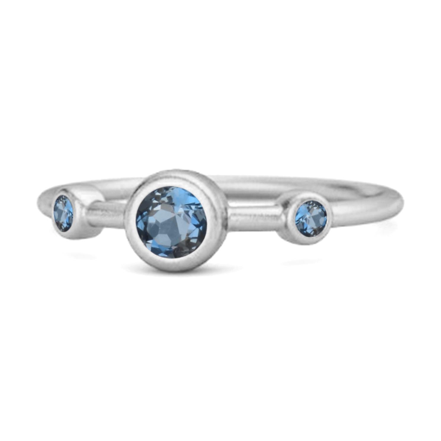 London Blue Topaz Triple Bezel- 925Set Ring - 925 Sterling Silver 10.5