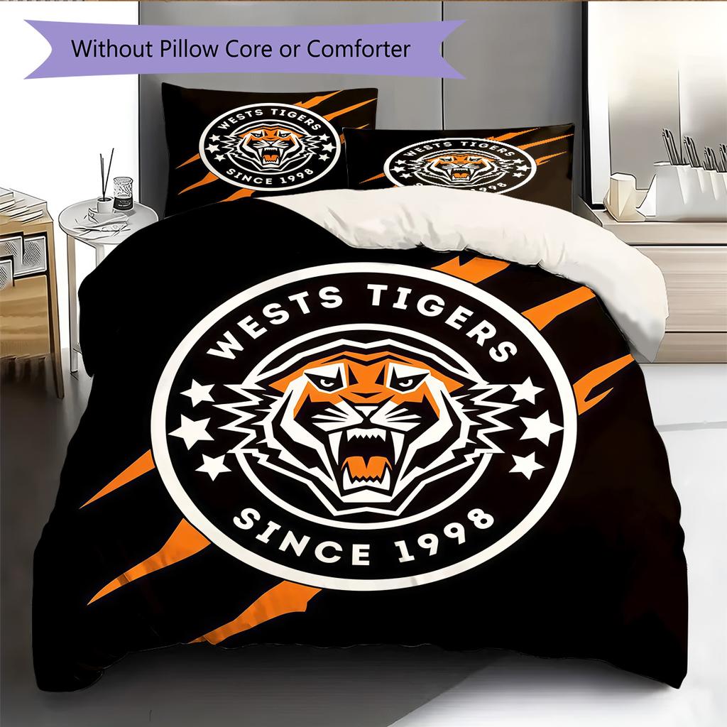 Castleford Tigers Muster Bettwäsche Bettdecken-Set Heimdekoration Geschenk (1 Bettbezug + 2 Kissenbezüge (ohne Füllung))