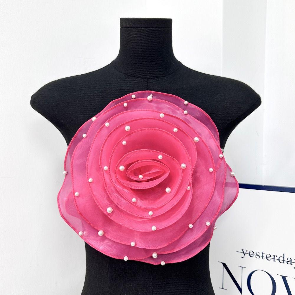 3D Organza Fabric Chest Flower 26.5cm 3D Flower Head Fashion Rose Flowers Patch  Brooch Accessories