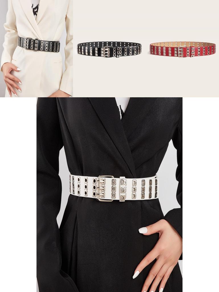 Style Double Row Metal Belt For Denim Pants With Round Loop Design For Fashion Enthusiasts