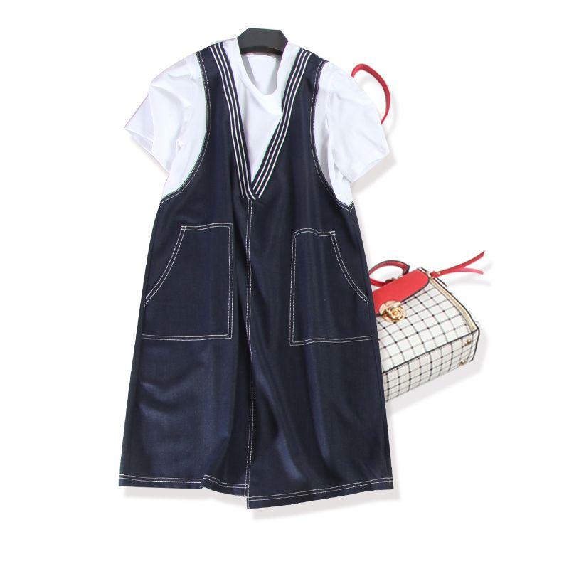 Wai Island Washed Cotton Harajuku Dress Fake Two-Piece