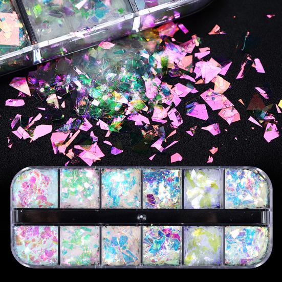 Yousheng 1 Box Nail Sequins Safe Ingredients Sufficient Quantity Shiny Visual Effect Allergy Free Wide Application Show Unique Charm PET Shining Nail