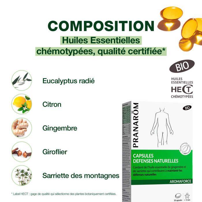 Pranarôm aromaforce capsules défenses naturelles aux huiles essentielles biologiques 30 capsules