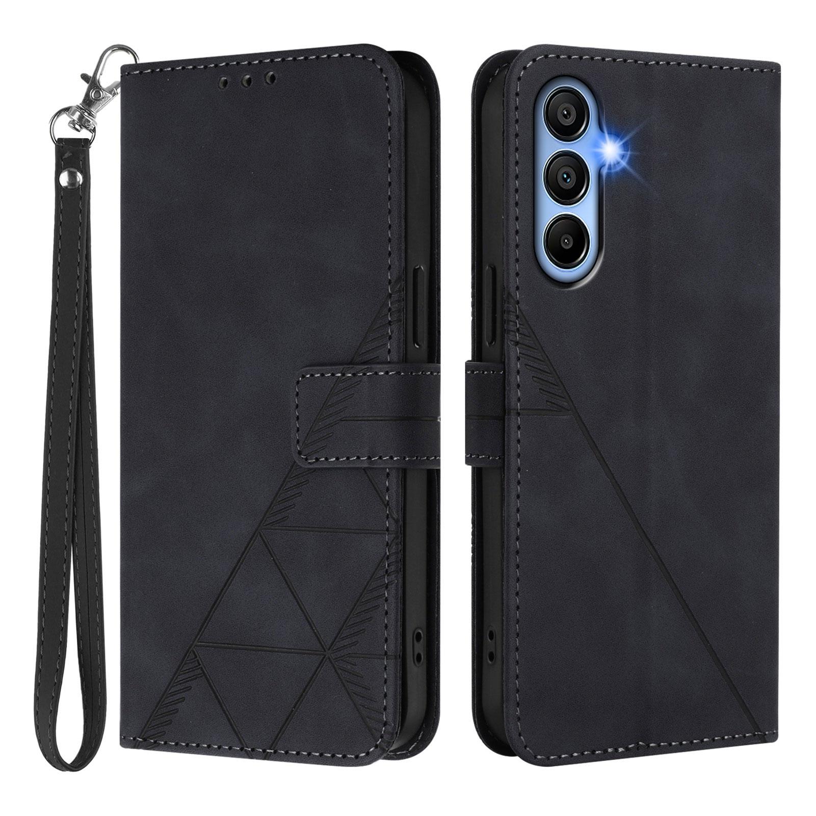 

For Samsung Galaxy A15 4G/Galaxy A15 5G Leather Case with Hand Strap Wallet Stand Phone Cover Black