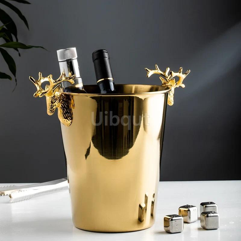 Fashionable and creative ice bucket Stainless steel golden hammer pattern ice bucket red wine champagne ice wine barrel