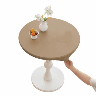 PU Leather Stretch Tablecloth Oil Proof 60/80cm Round Table Cover Elastic Edged Stretchable Elastic Table Cover Dining Table