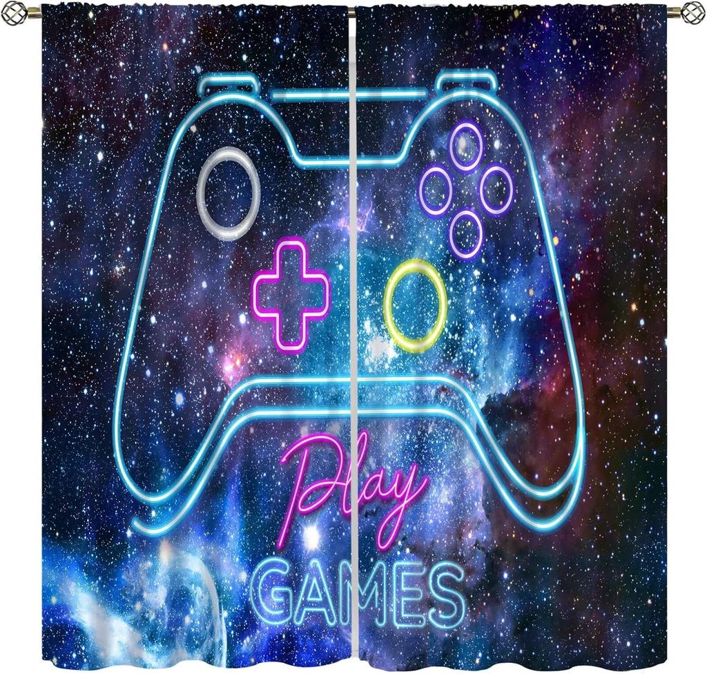 Spiel Vorhänge Cartoon Gamepad Junge Mädchen Teenager Schlafzimmer Neon Dekorativ Küche Wohnzimmer Vorhang Set Bahnen Polyester Perfekt Für Bereich