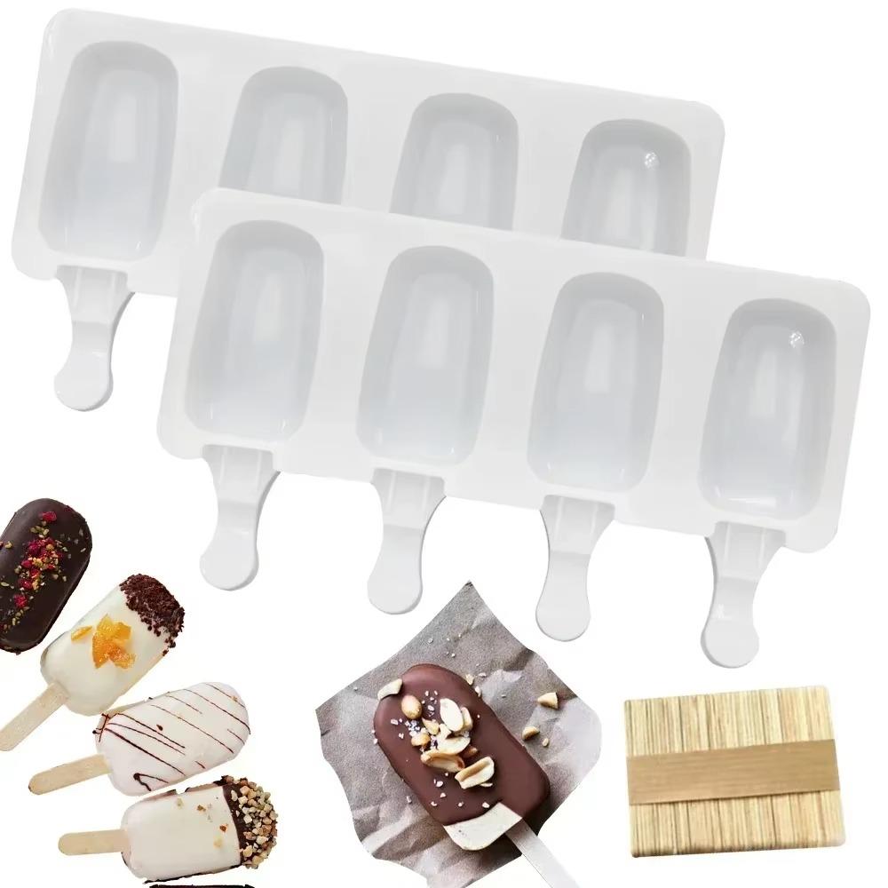 4Pcs Large Silicone Popsicle Molds Set,4 Cavities Oval Cake Pop Ice Cream Bar Molds,Homemade Ice Making Kit Ice Cream Mold 6
