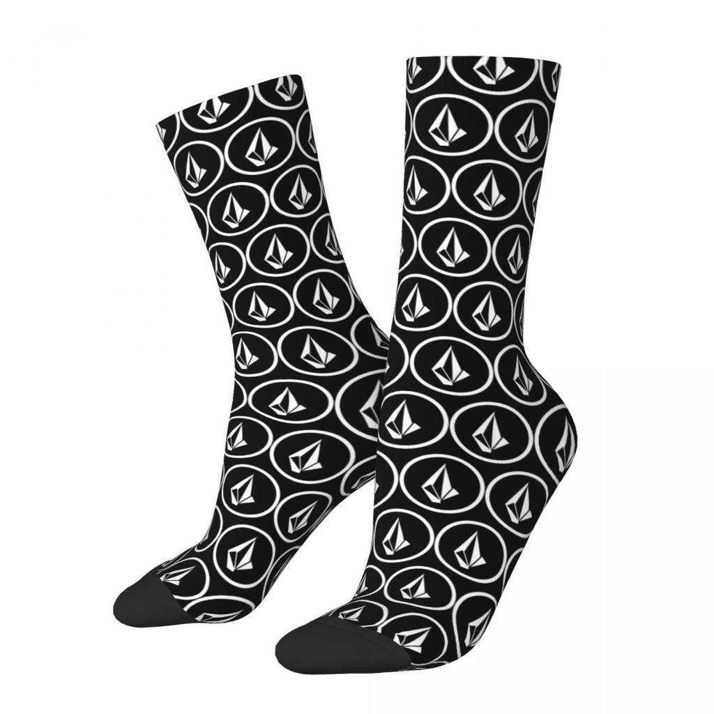 Volcom Logo Socks Diamond Vintage Stockings Unisex Men High Quality Skateboard Socks Autumn Design Anti Slip Socks
