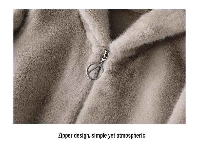 2024 Women's Short Hooded Winter Coat - Thickened Golden Mink Fleece, Eco-Friendly Faux Fur Jackets