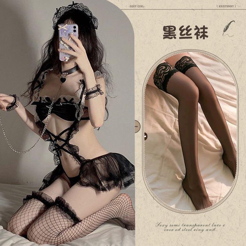 Sexy lingerie Passion maid uniform small breasts show big free crotch temptation mesh skirt underwear