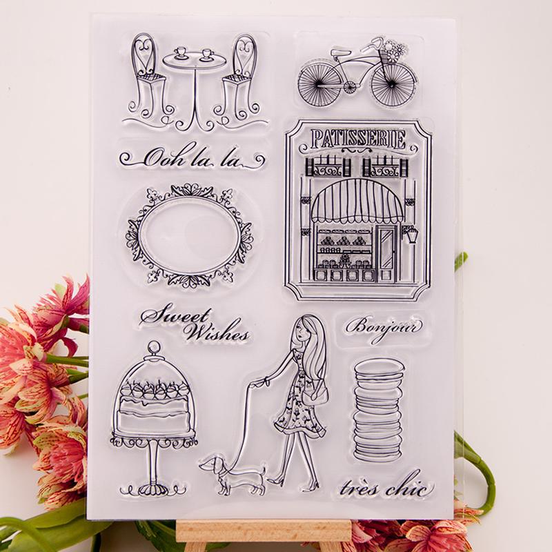 Sweet Wishes Lady Bicycle Dog Fashion Clear Silicone Stamp for Seal DIY Scrapbooking Clear Stamp
