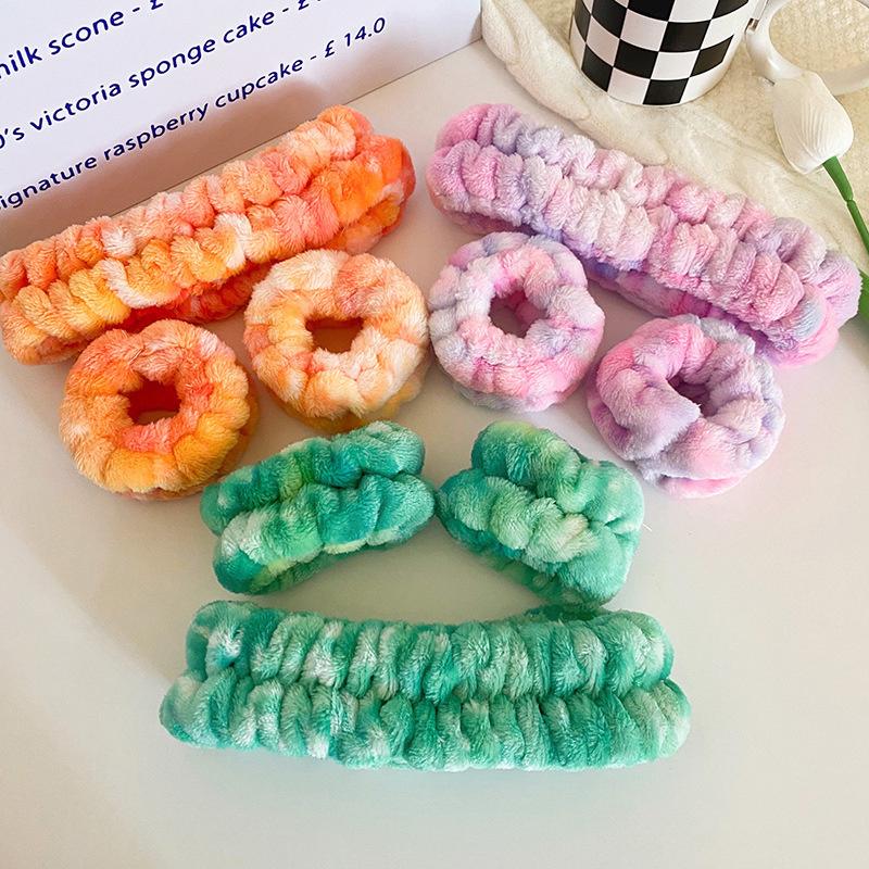 Chic Tie Dyed Soft Warm Coral Fleece Headbands for Women Ladies Spa Yoga Dress Up Washing Face Hairbands Turban Head Wears