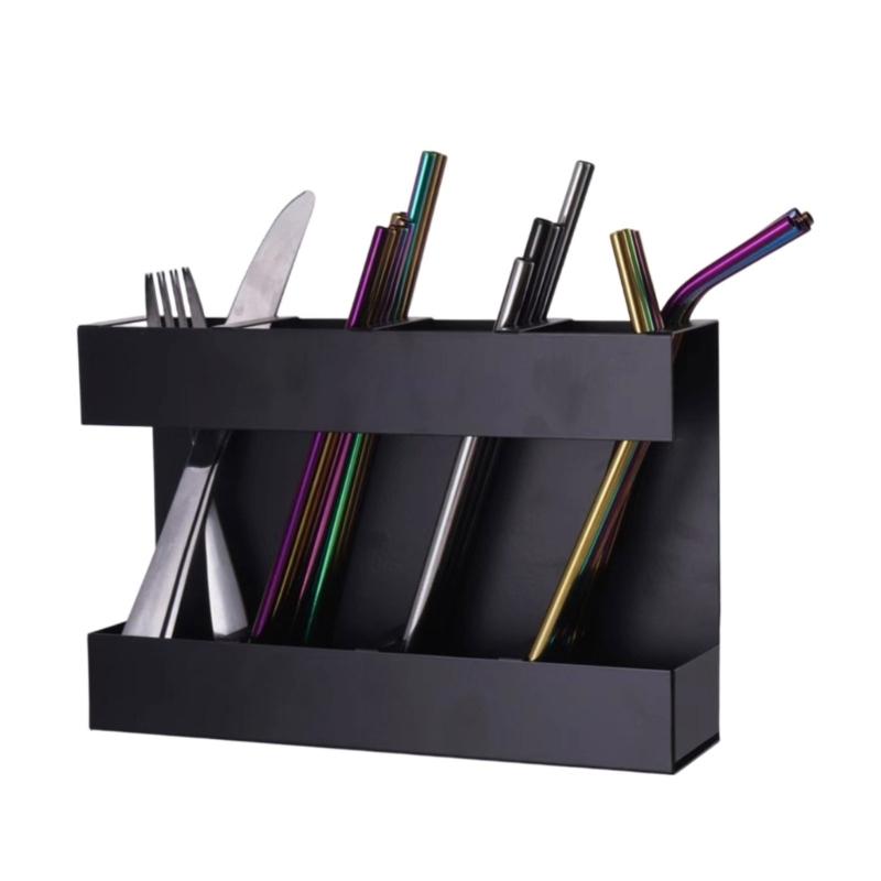 Schwarzer Metall-Strohhalmhalter, Wandmontage, Küchenschrank-Organizer für Zuhause, Gewerbliche Nutzung, Platzsparender Lagerregal