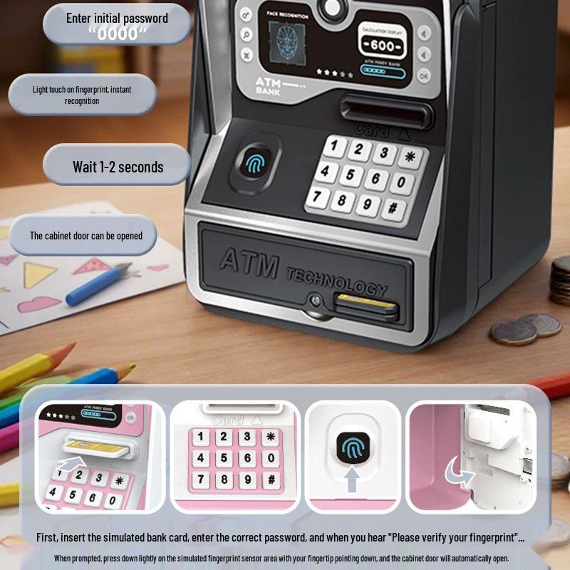 Kinder Fingerabdruck ATM Sparkasse - Intelligente Passwort Tresorbox für Jungen & Mädchen, Neujahrsgeschenk
