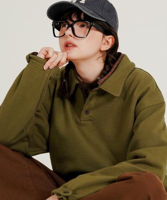 WV PROJECT Solid Loose Collar Sweatshirt Olive Khaki Mjmt7777