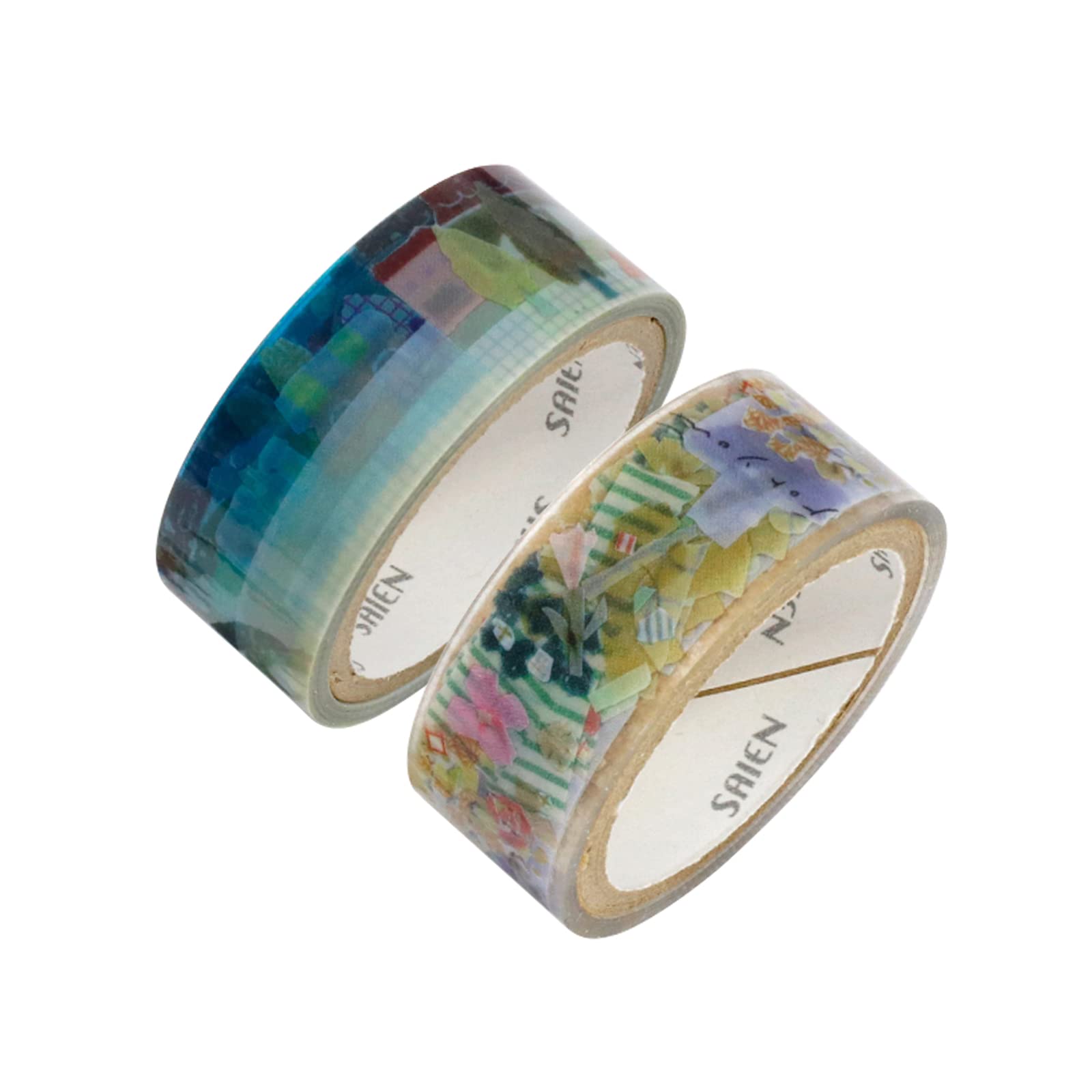 Kamiiso Sangyo Masking Tape SAIEN Clear Tape Series 2 Designs 15mm width x 3m set (Ohana/Keshiki) 2-roll HR-2008