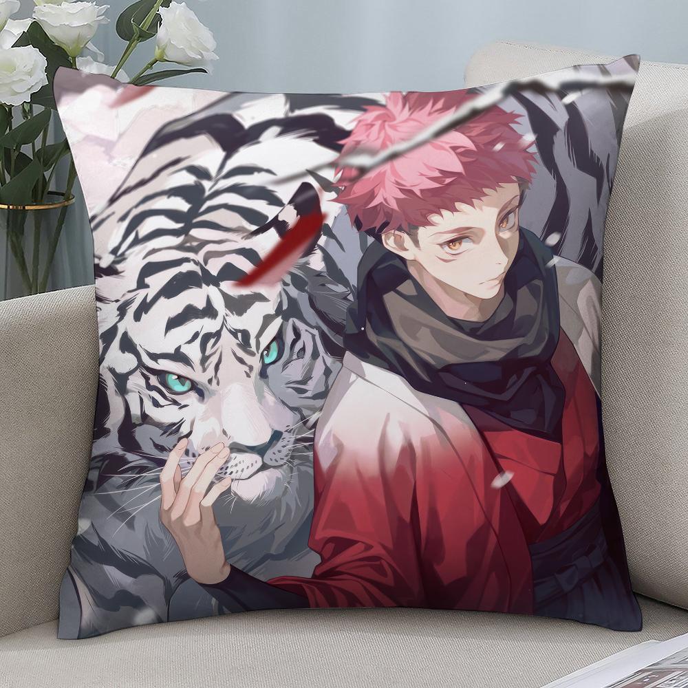 J-Jujutsu Kaisen Ryomen Sukunas Pillow Case Short Plush Pillow Covers Sofa Decor Gift Home Double-Sided Printing Cushion Cover