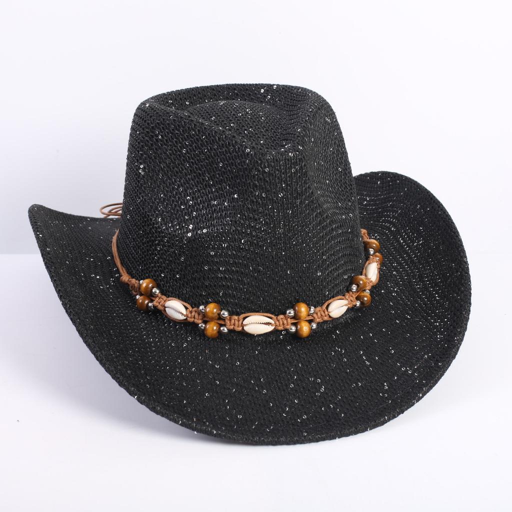 Popular European and American Classic Western Denim Straw Hat, Men's and Women's Fashion Outdoor Sunscreen Sequined Straw Hat
