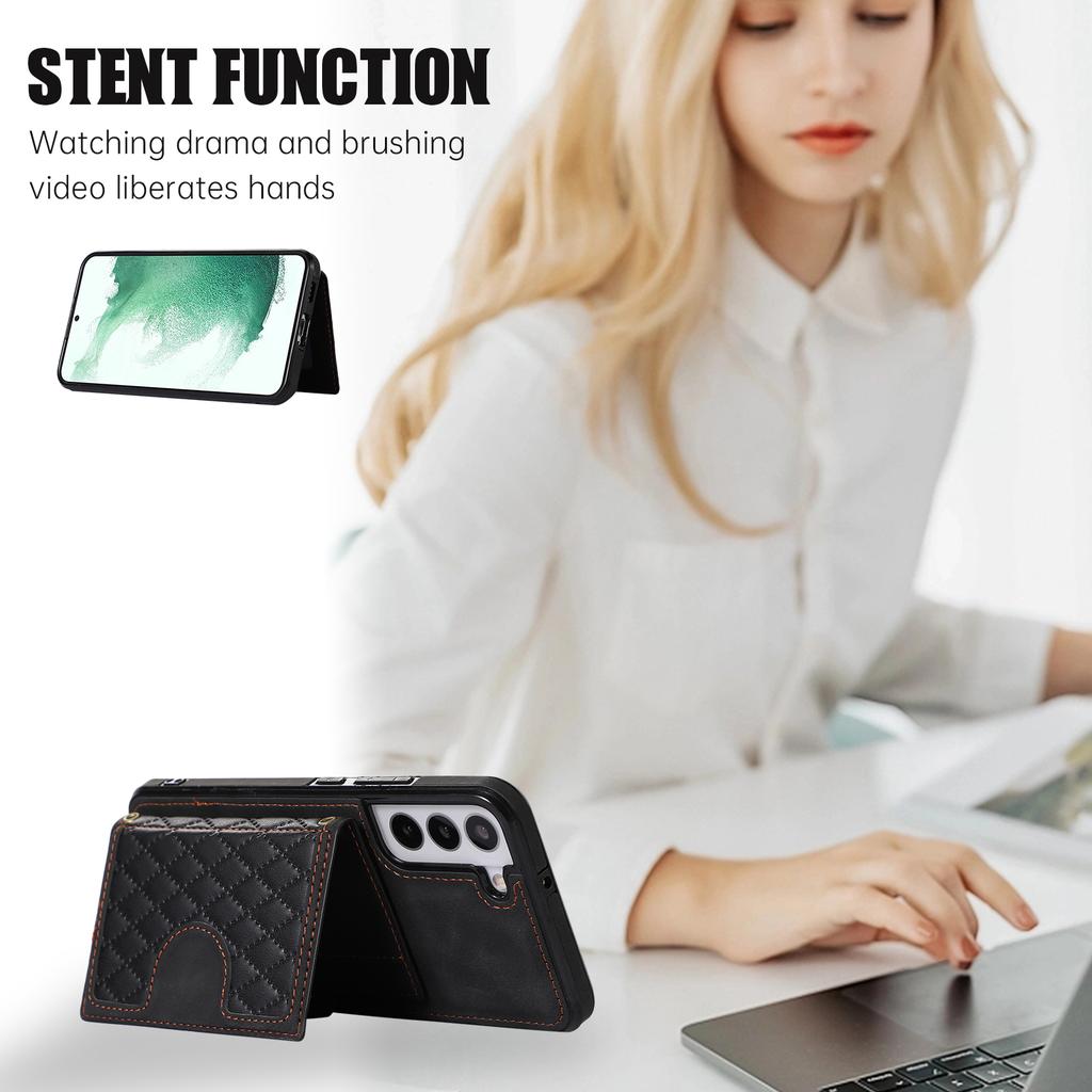 For Samsung Galaxy S21 FE 5G Kickstand Phone Case TPU+PU Leather Shoulder Phone Bag