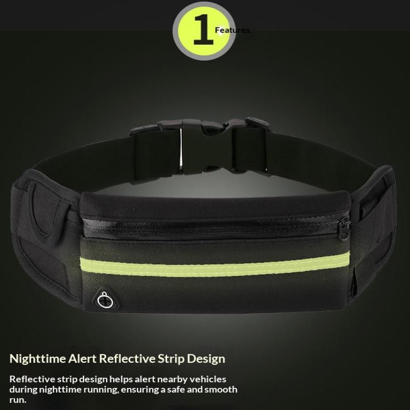 Reflective Running Waist Belt Slim Water Resistant Adjustable Strap for Gym Workout Marathon Jogging Portable Phone Pouch