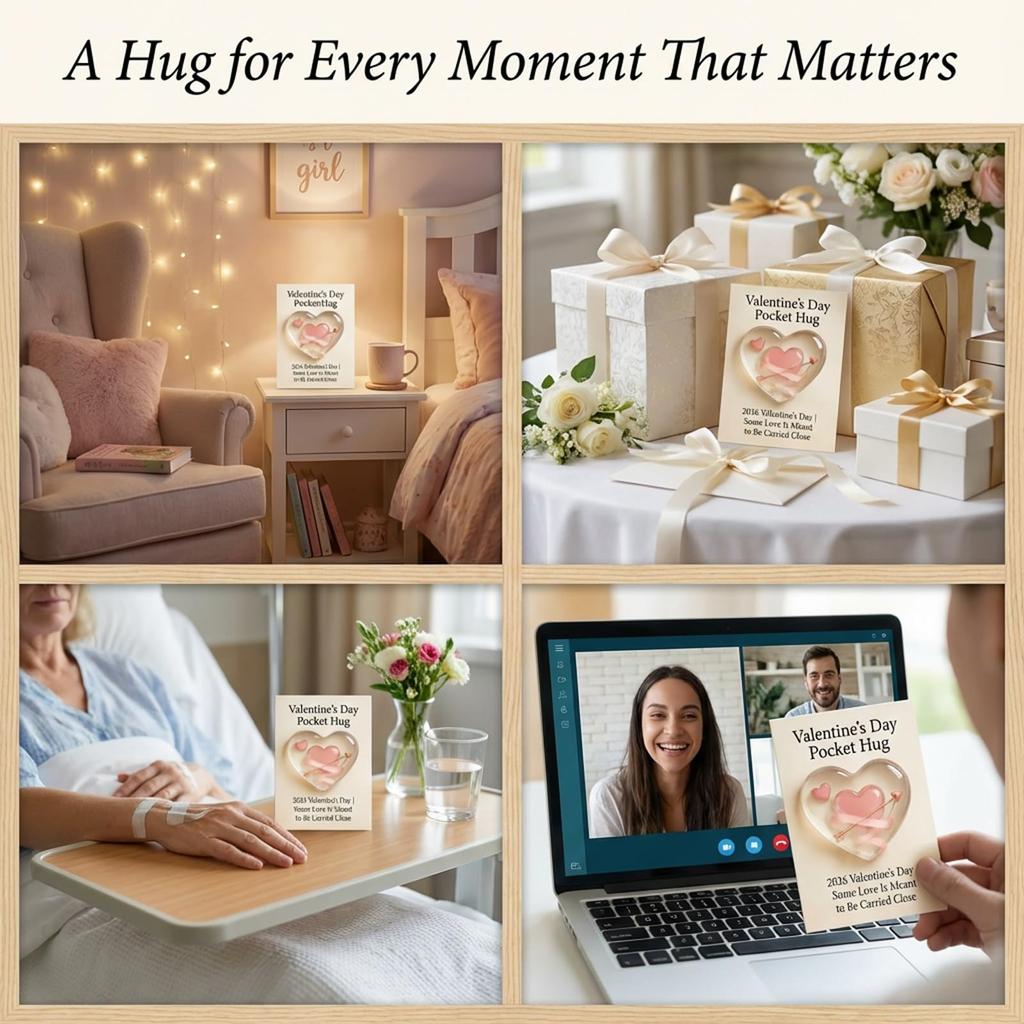 Kapesní objetí na Valentýna — Malá připomínka lásky, Malé valentýnské kapesní srdíčko objetí karty, Inspirativní dárek pro vztah,