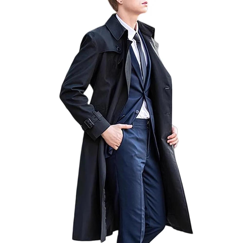 Spring Autumn Long Trench Men England Style Smart Casual Double Breasted Outerwear Coats Mens Turn Down Collar Windbreaker