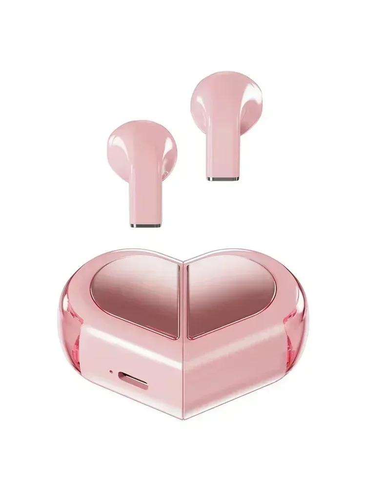 

2025 Rotatable Love Heart Shaped Charging Case Low Latency Headphones NEW K520 Wireless Stereo Earbuds EarphoneFor Phone Tablet розовый
