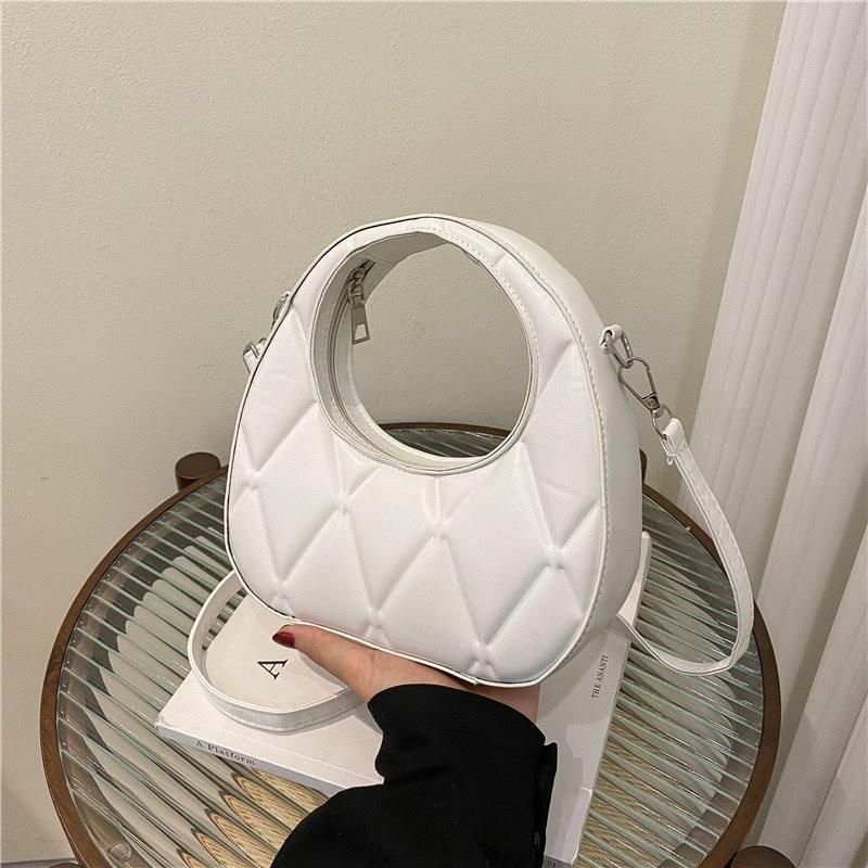 Unisex Stylish Quilted Crescent Handbag For Women In Soft Texture Available In Black White Pink Khaki Yellow